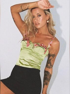 Princess Polly Enchante To Meet You top, sage green satin corset top